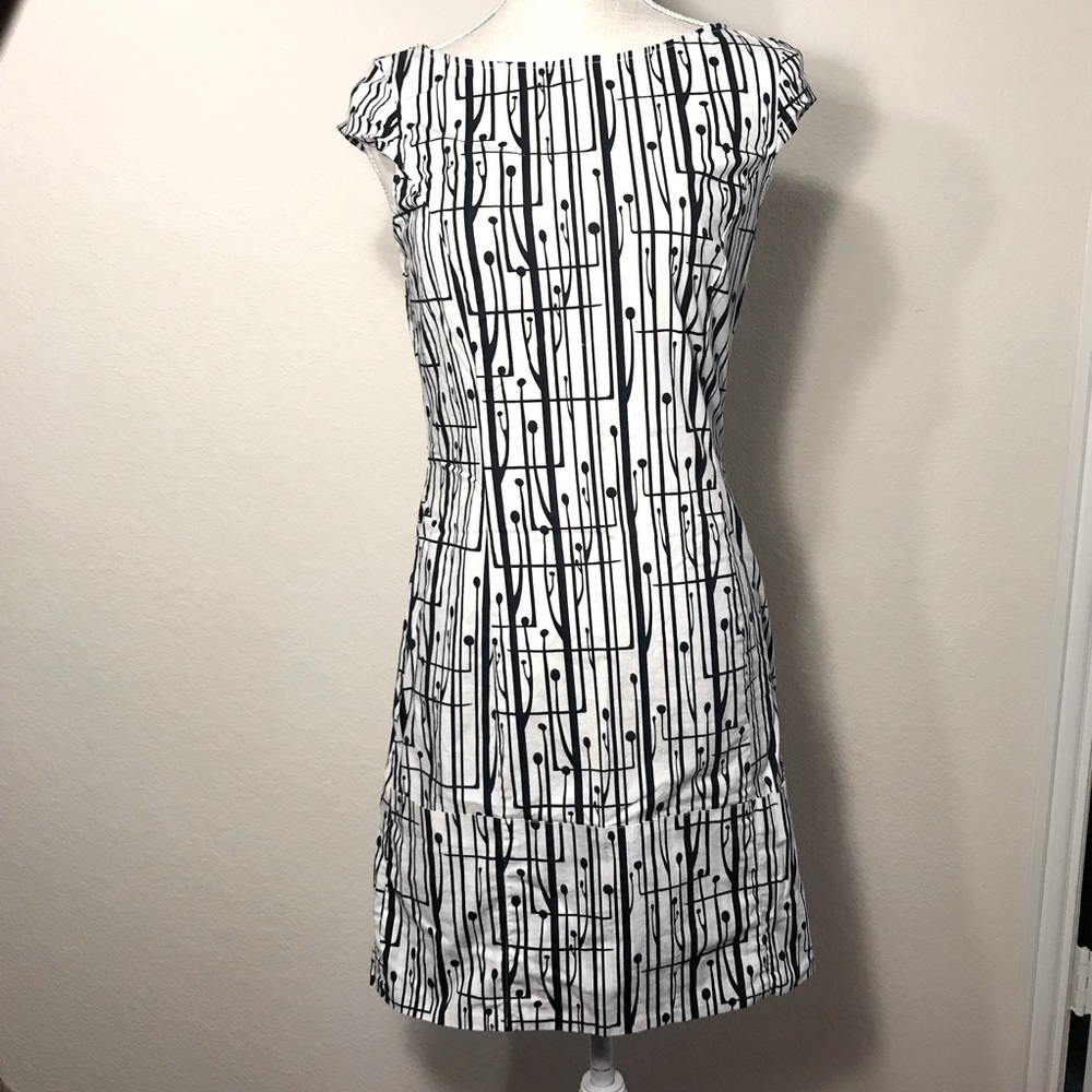 Tex by Max Azria blue white tribal sheath dress XS